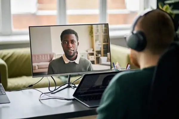 Man attending online mediation Newport MIAMS session